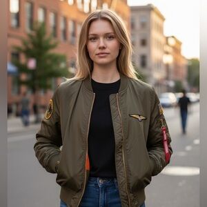 Ellie & Kate Women’s Olive Bomber Jacket